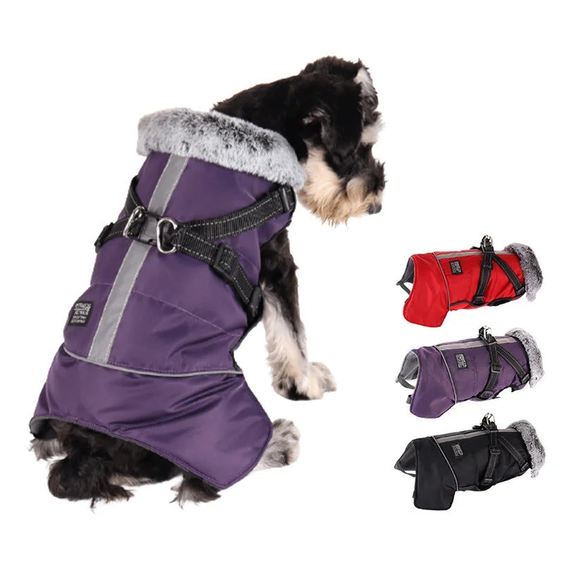 Winter Large Dogs Clothes Warm Jacket With Harness